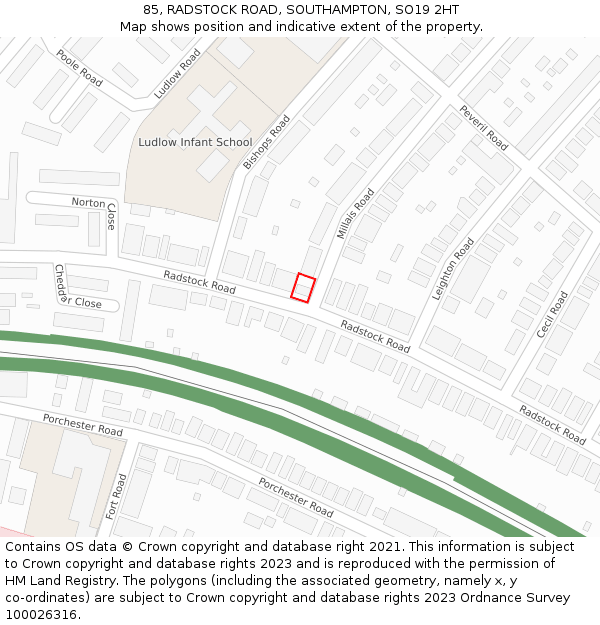 85, RADSTOCK ROAD, SOUTHAMPTON, SO19 2HT: Location map and indicative extent of plot