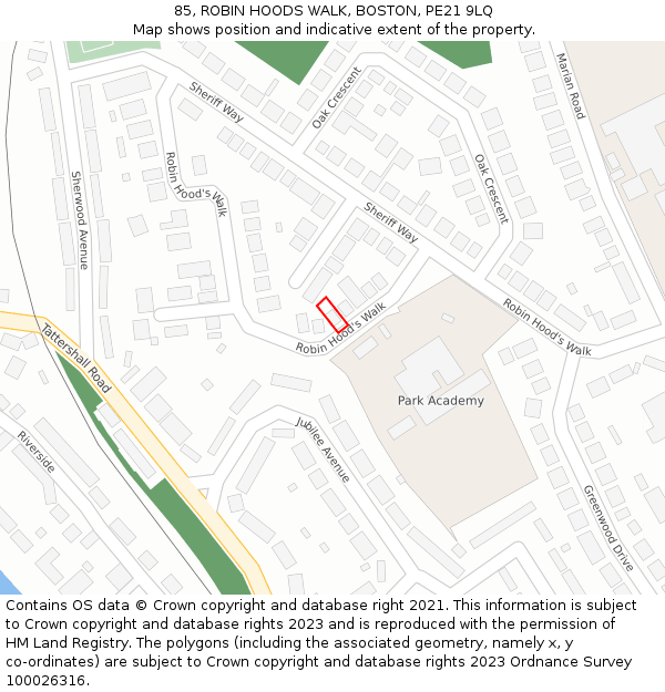 85, ROBIN HOODS WALK, BOSTON, PE21 9LQ: Location map and indicative extent of plot