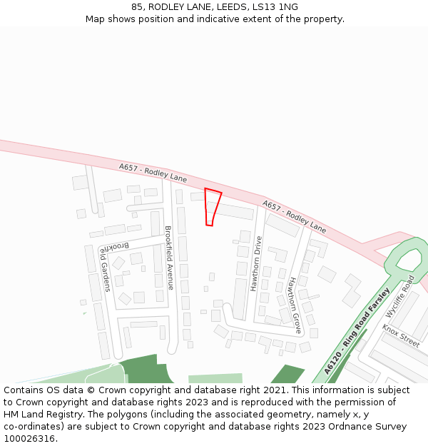 85, RODLEY LANE, LEEDS, LS13 1NG: Location map and indicative extent of plot