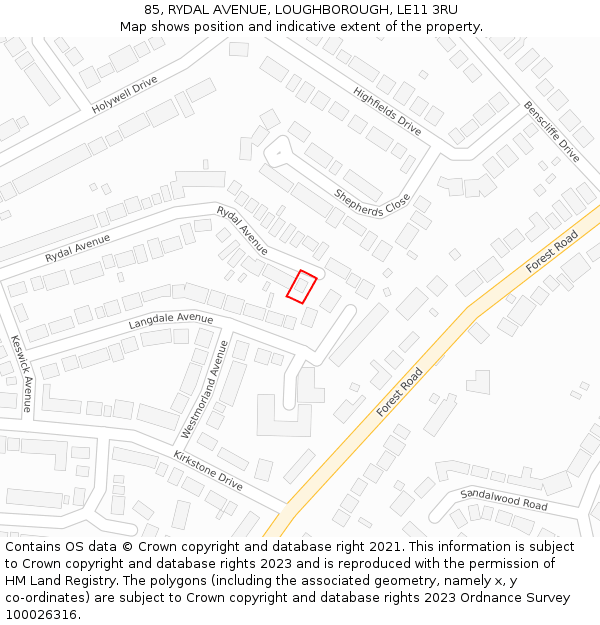 85, RYDAL AVENUE, LOUGHBOROUGH, LE11 3RU: Location map and indicative extent of plot