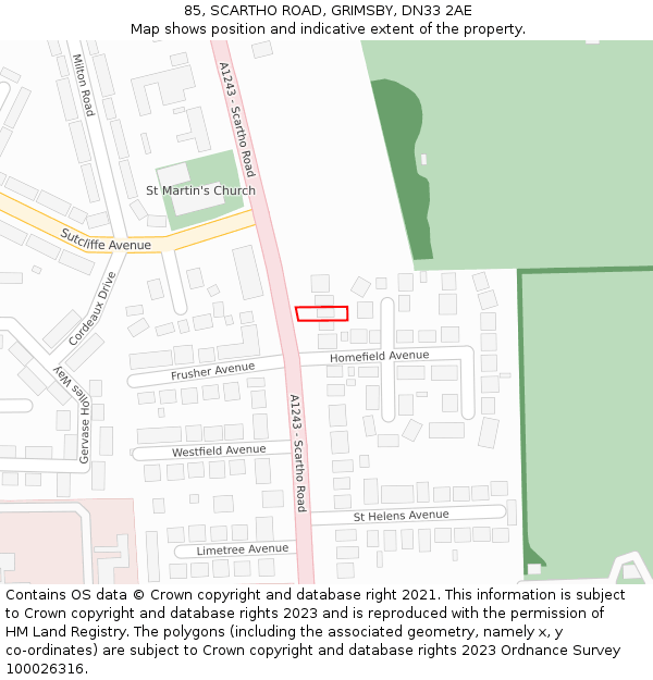 85, SCARTHO ROAD, GRIMSBY, DN33 2AE: Location map and indicative extent of plot