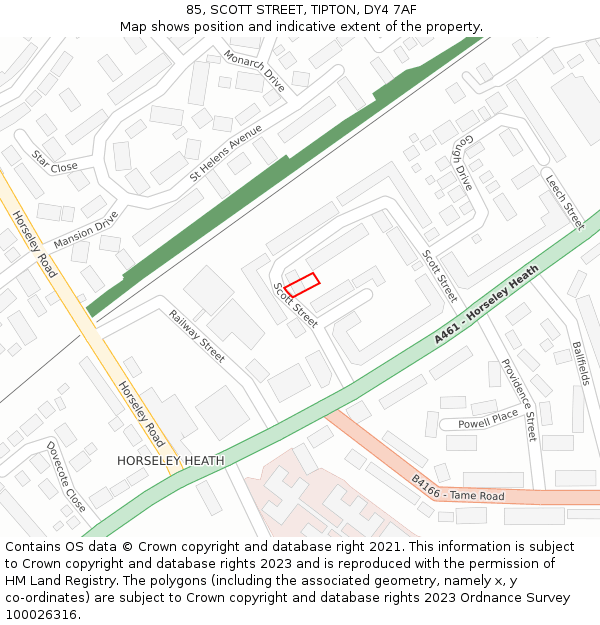 85, SCOTT STREET, TIPTON, DY4 7AF: Location map and indicative extent of plot