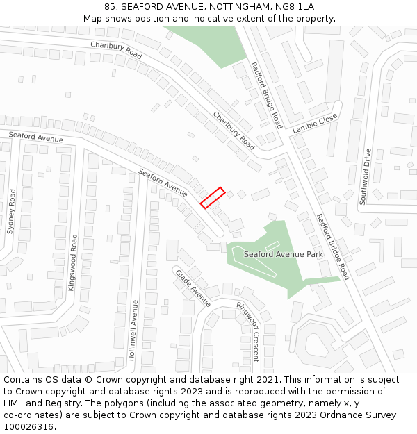 85, SEAFORD AVENUE, NOTTINGHAM, NG8 1LA: Location map and indicative extent of plot