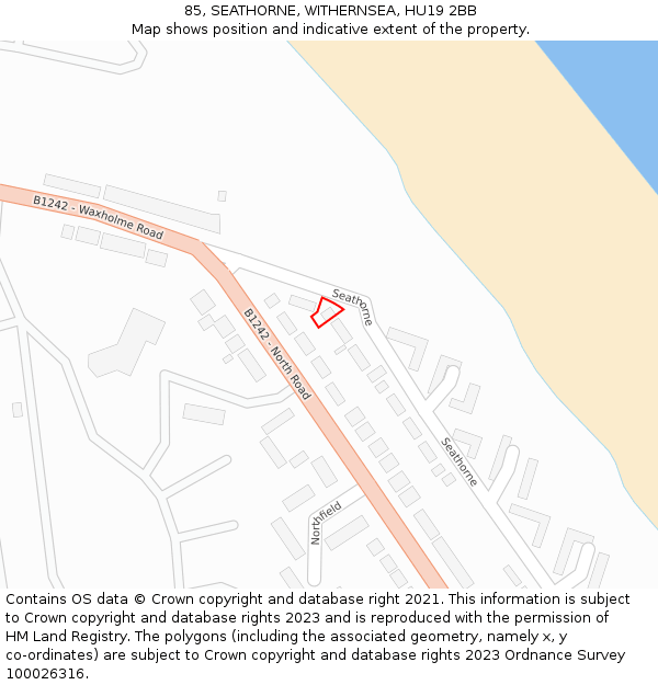 85, SEATHORNE, WITHERNSEA, HU19 2BB: Location map and indicative extent of plot