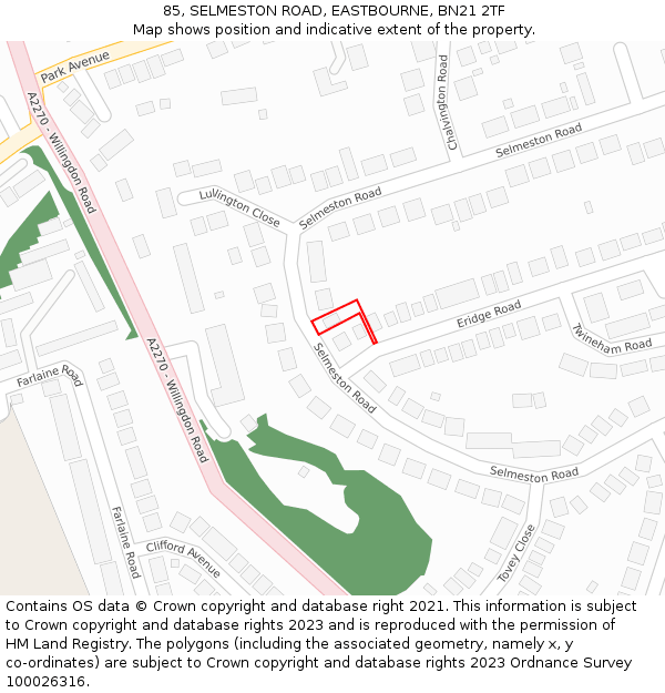 85, SELMESTON ROAD, EASTBOURNE, BN21 2TF: Location map and indicative extent of plot