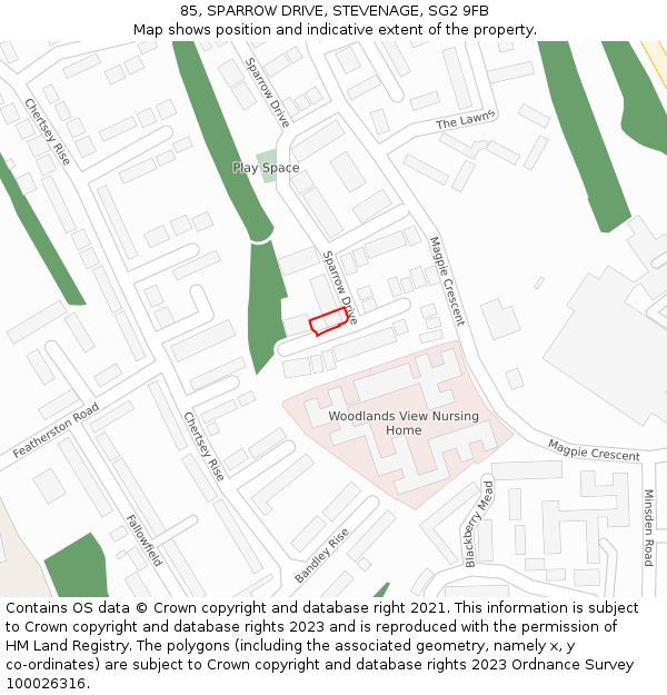 85, SPARROW DRIVE, STEVENAGE, SG2 9FB: Location map and indicative extent of plot