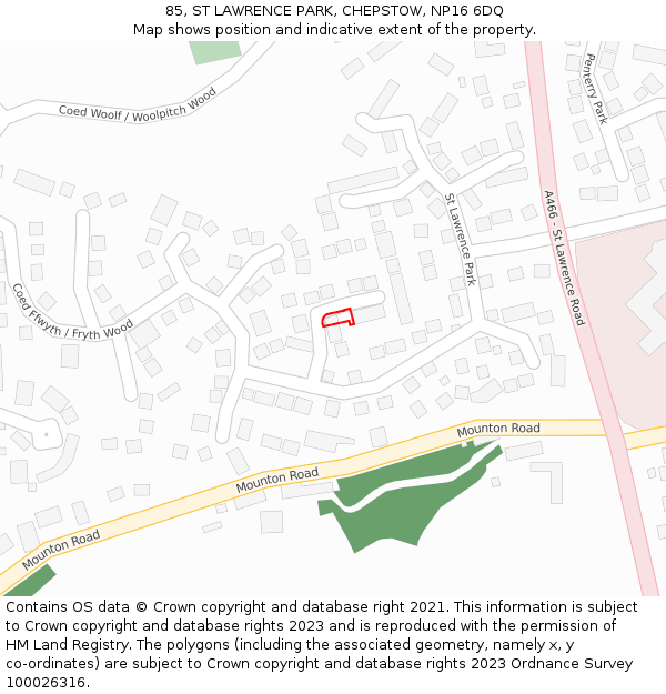 85, ST LAWRENCE PARK, CHEPSTOW, NP16 6DQ: Location map and indicative extent of plot