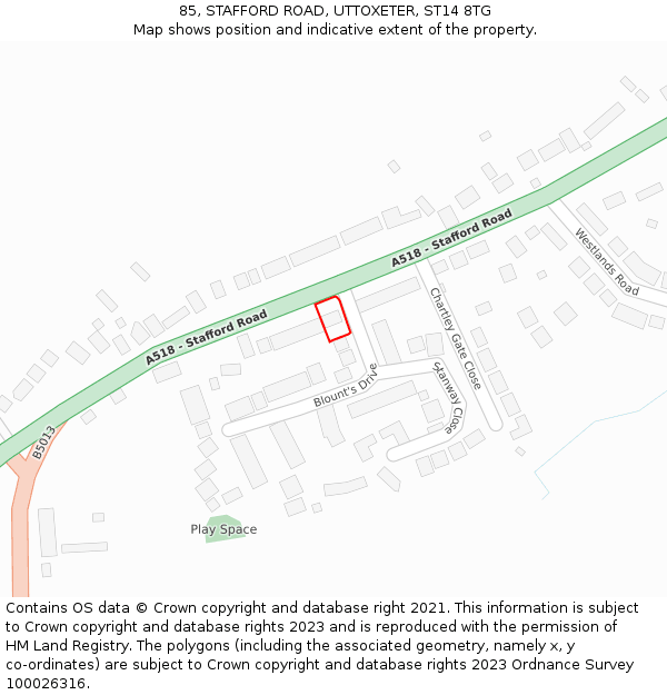 85, STAFFORD ROAD, UTTOXETER, ST14 8TG: Location map and indicative extent of plot