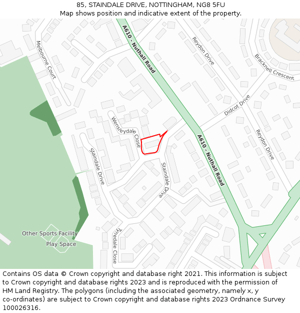 85, STAINDALE DRIVE, NOTTINGHAM, NG8 5FU: Location map and indicative extent of plot