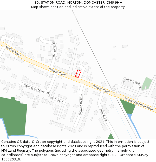 85, STATION ROAD, NORTON, DONCASTER, DN6 9HH: Location map and indicative extent of plot