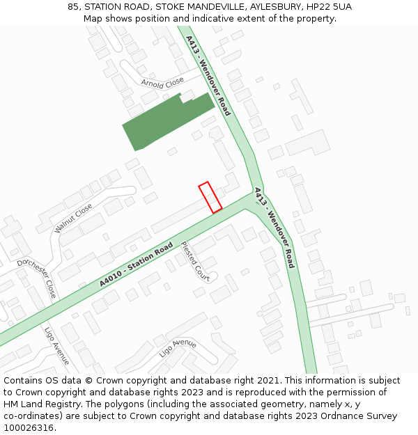 85, STATION ROAD, STOKE MANDEVILLE, AYLESBURY, HP22 5UA: Location map and indicative extent of plot