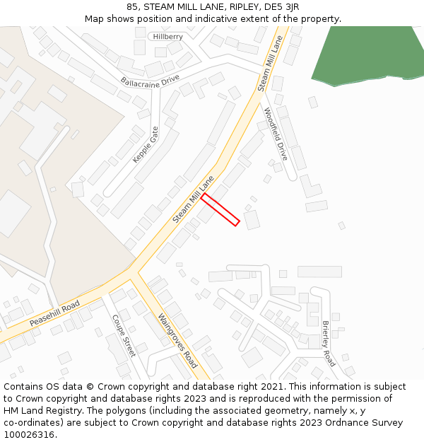 85, STEAM MILL LANE, RIPLEY, DE5 3JR: Location map and indicative extent of plot