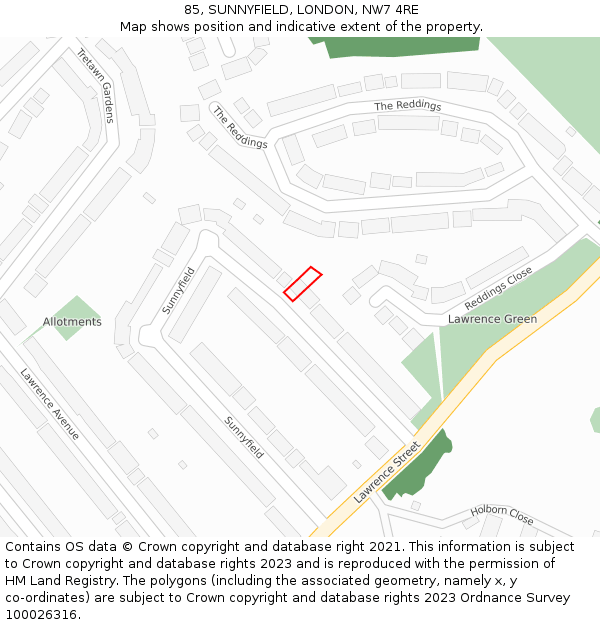 85, SUNNYFIELD, LONDON, NW7 4RE: Location map and indicative extent of plot