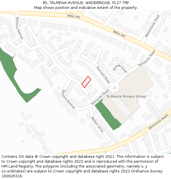 85, TALMENA AVENUE, WADEBRIDGE, PL27 7RP: Location map and indicative extent of plot