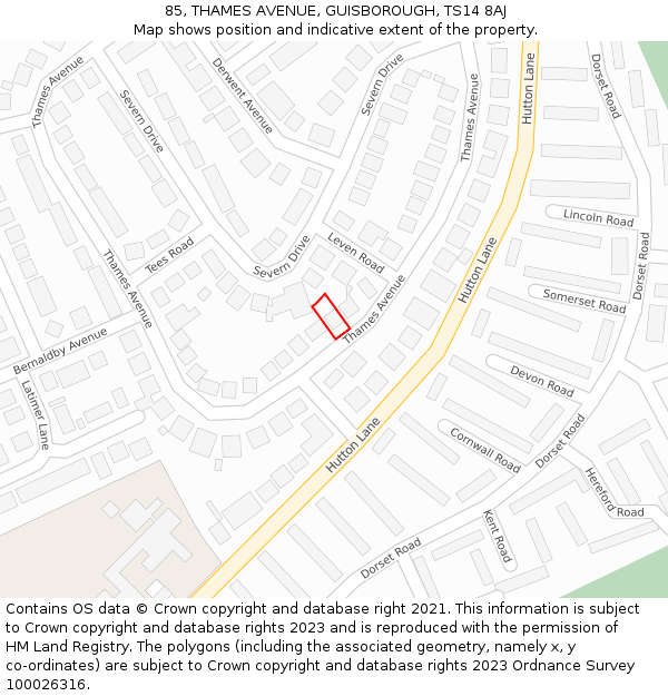 85, THAMES AVENUE, GUISBOROUGH, TS14 8AJ: Location map and indicative extent of plot