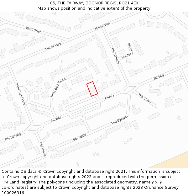 85, THE FAIRWAY, BOGNOR REGIS, PO21 4EX: Location map and indicative extent of plot