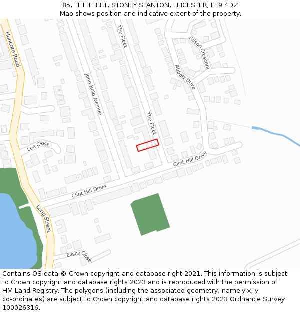 85, THE FLEET, STONEY STANTON, LEICESTER, LE9 4DZ: Location map and indicative extent of plot