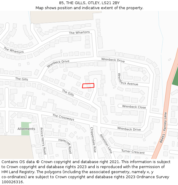 85, THE GILLS, OTLEY, LS21 2BY: Location map and indicative extent of plot