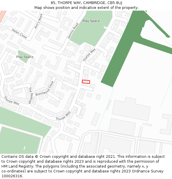 85, THORPE WAY, CAMBRIDGE, CB5 8UJ: Location map and indicative extent of plot