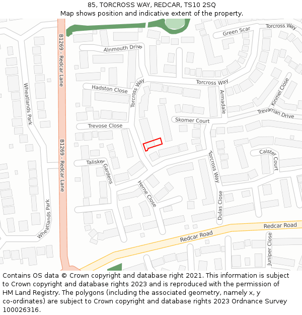 85, TORCROSS WAY, REDCAR, TS10 2SQ: Location map and indicative extent of plot