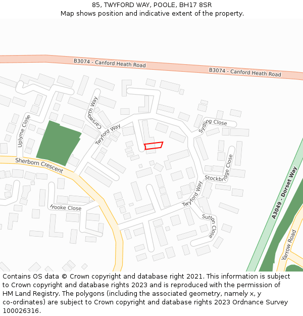 85, TWYFORD WAY, POOLE, BH17 8SR: Location map and indicative extent of plot