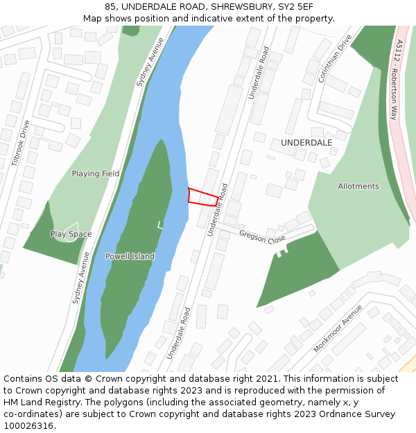 85, UNDERDALE ROAD, SHREWSBURY, SY2 5EF: Location map and indicative extent of plot