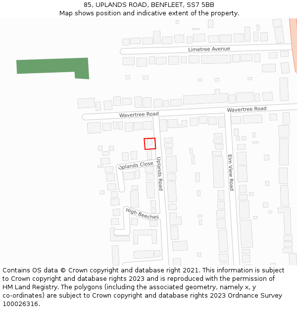 85, UPLANDS ROAD, BENFLEET, SS7 5BB: Location map and indicative extent of plot