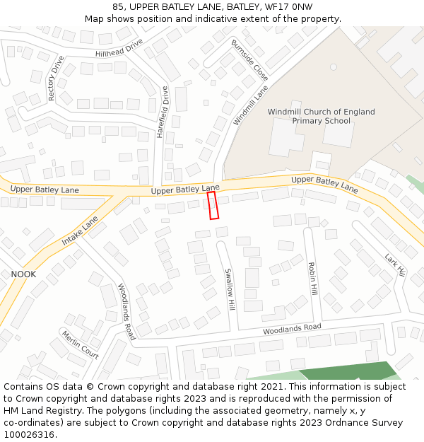 85, UPPER BATLEY LANE, BATLEY, WF17 0NW: Location map and indicative extent of plot