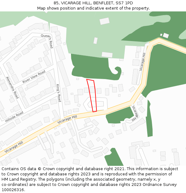 85, VICARAGE HILL, BENFLEET, SS7 1PD: Location map and indicative extent of plot