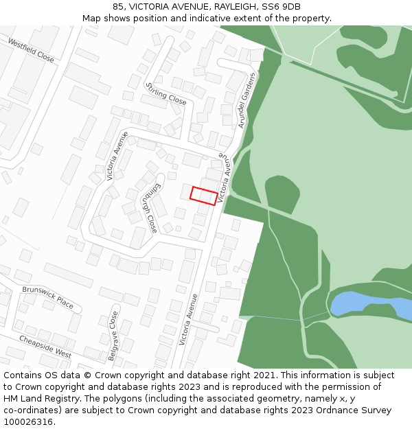 85, VICTORIA AVENUE, RAYLEIGH, SS6 9DB: Location map and indicative extent of plot