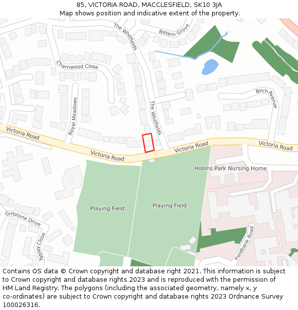 85, VICTORIA ROAD, MACCLESFIELD, SK10 3JA: Location map and indicative extent of plot