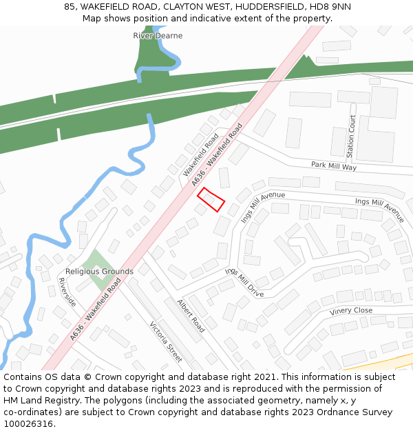85, WAKEFIELD ROAD, CLAYTON WEST, HUDDERSFIELD, HD8 9NN: Location map and indicative extent of plot