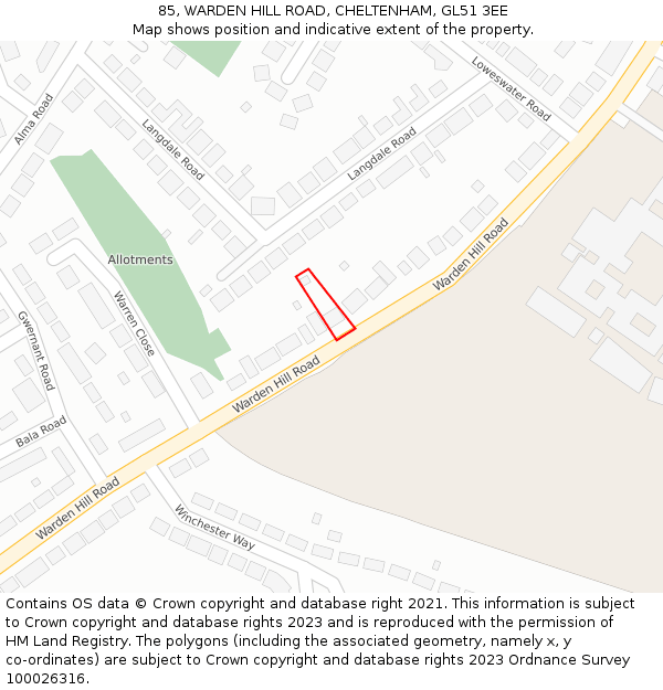 85, WARDEN HILL ROAD, CHELTENHAM, GL51 3EE: Location map and indicative extent of plot