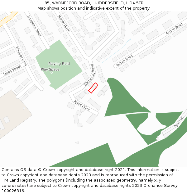 85, WARNEFORD ROAD, HUDDERSFIELD, HD4 5TP: Location map and indicative extent of plot