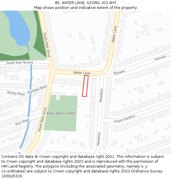 85, WATER LANE, ILFORD, IG3 9HT: Location map and indicative extent of plot
