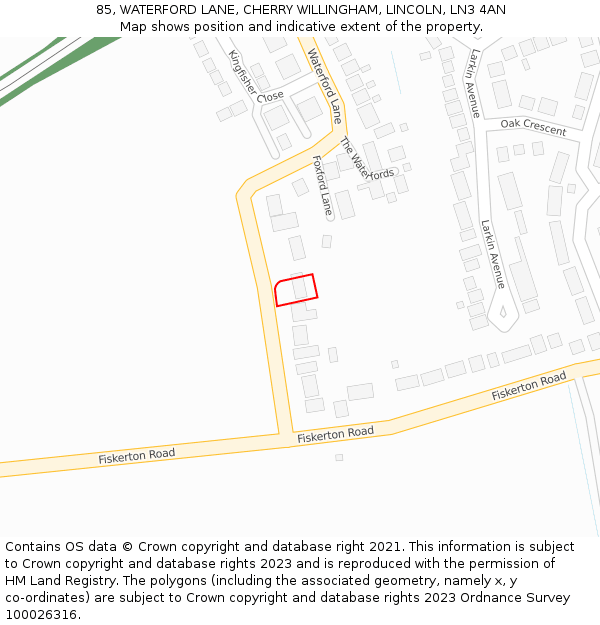 85, WATERFORD LANE, CHERRY WILLINGHAM, LINCOLN, LN3 4AN: Location map and indicative extent of plot