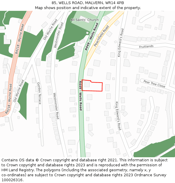 85, WELLS ROAD, MALVERN, WR14 4PB: Location map and indicative extent of plot