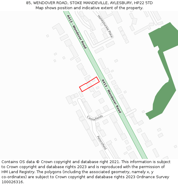 85, WENDOVER ROAD, STOKE MANDEVILLE, AYLESBURY, HP22 5TD: Location map and indicative extent of plot