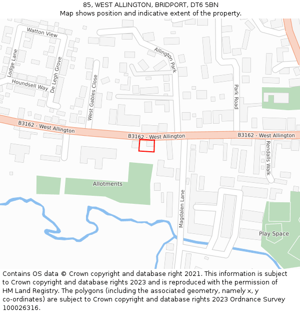 85, WEST ALLINGTON, BRIDPORT, DT6 5BN: Location map and indicative extent of plot