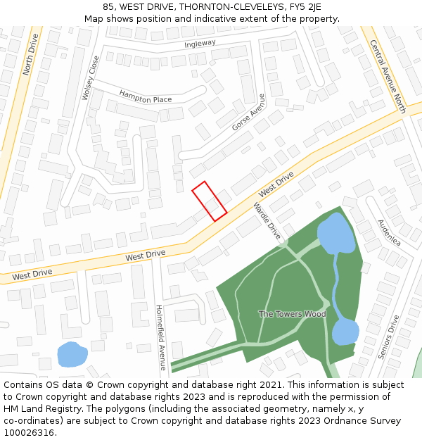 85, WEST DRIVE, THORNTON-CLEVELEYS, FY5 2JE: Location map and indicative extent of plot