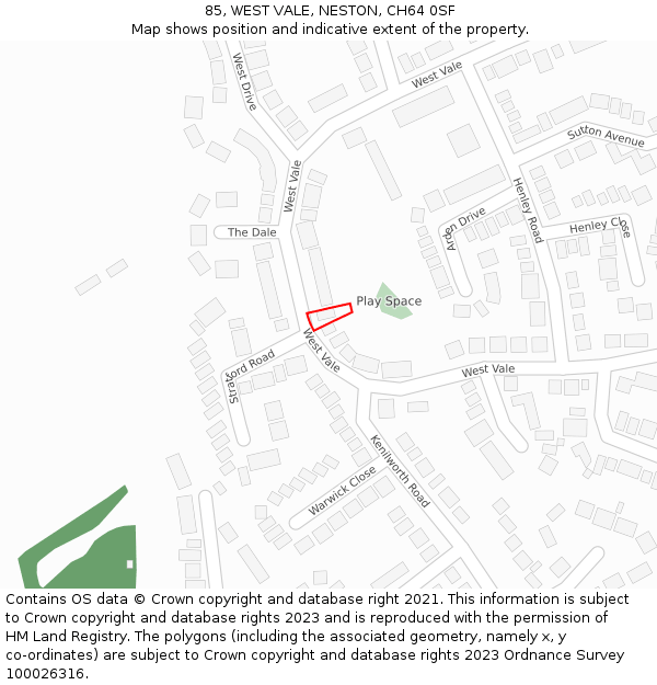 85, WEST VALE, NESTON, CH64 0SF: Location map and indicative extent of plot