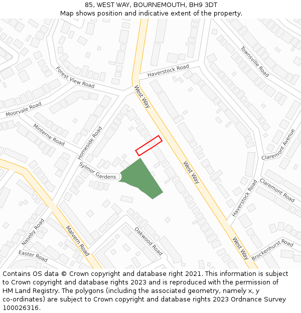 85, WEST WAY, BOURNEMOUTH, BH9 3DT: Location map and indicative extent of plot