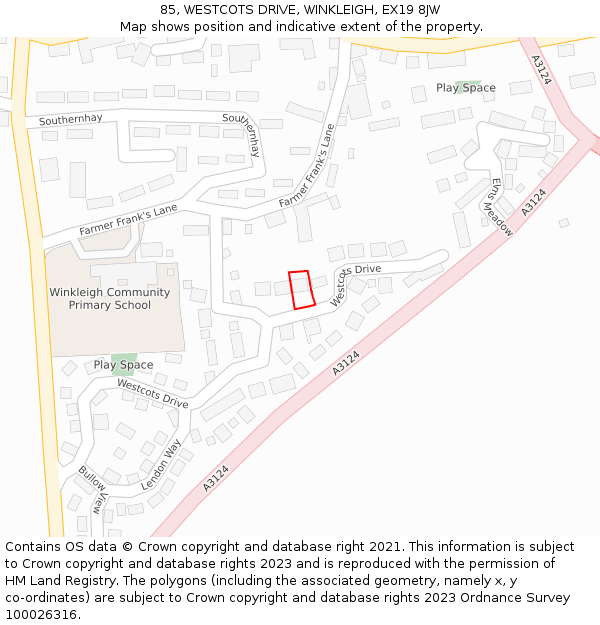 85, WESTCOTS DRIVE, WINKLEIGH, EX19 8JW: Location map and indicative extent of plot