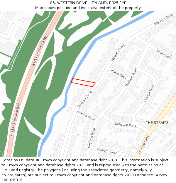 85, WESTERN DRIVE, LEYLAND, PR25 1YE: Location map and indicative extent of plot