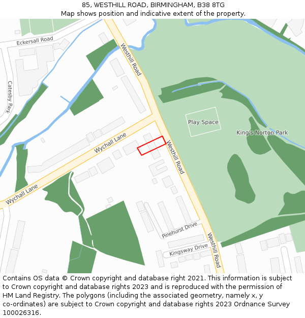 85, WESTHILL ROAD, BIRMINGHAM, B38 8TG: Location map and indicative extent of plot