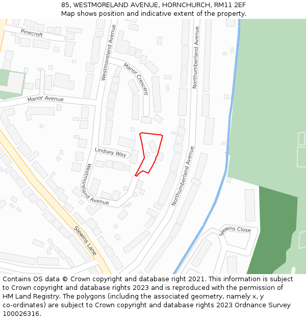 85, WESTMORELAND AVENUE, HORNCHURCH, RM11 2EF: Location map and indicative extent of plot