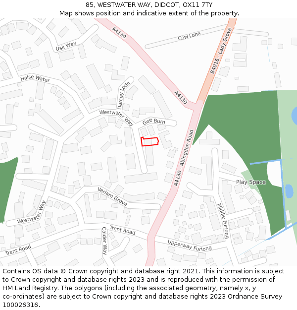 85, WESTWATER WAY, DIDCOT, OX11 7TY: Location map and indicative extent of plot