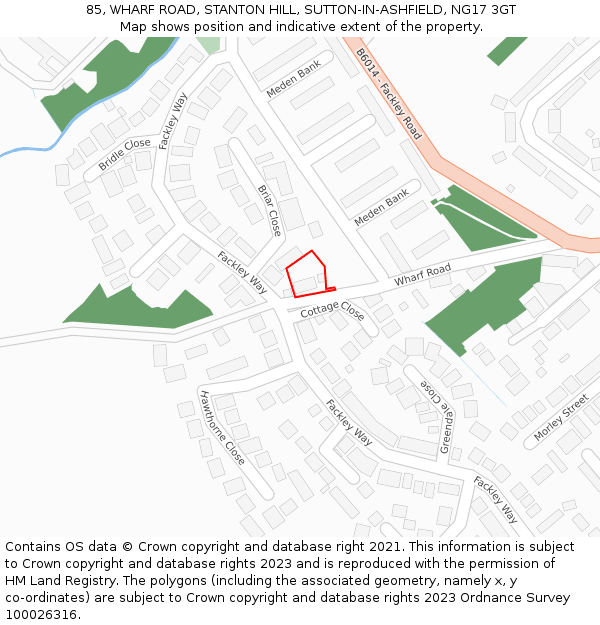 85, WHARF ROAD, STANTON HILL, SUTTON-IN-ASHFIELD, NG17 3GT: Location map and indicative extent of plot