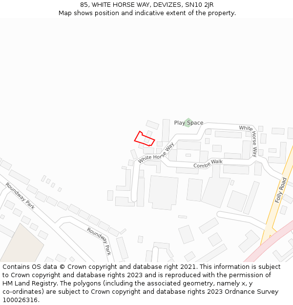 85, WHITE HORSE WAY, DEVIZES, SN10 2JR: Location map and indicative extent of plot