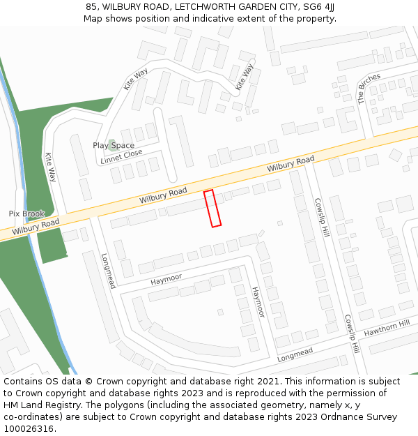 85, WILBURY ROAD, LETCHWORTH GARDEN CITY, SG6 4JJ: Location map and indicative extent of plot